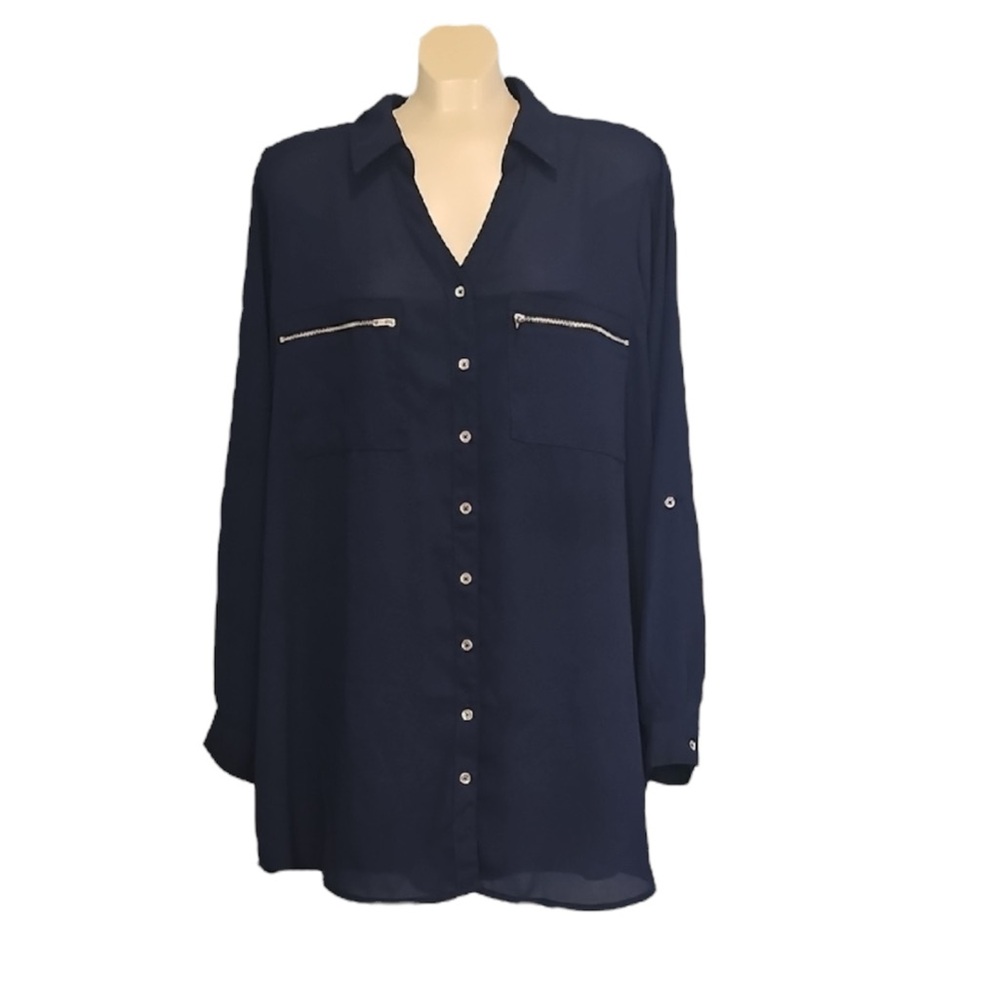 💚 Lily Morgan Navy Blue Button-Up Women's Top, Size 1X